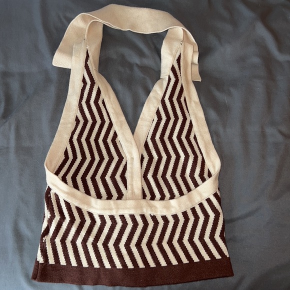 Brown/Tan Funky Halter Knit Vest - Picture 2 of 5